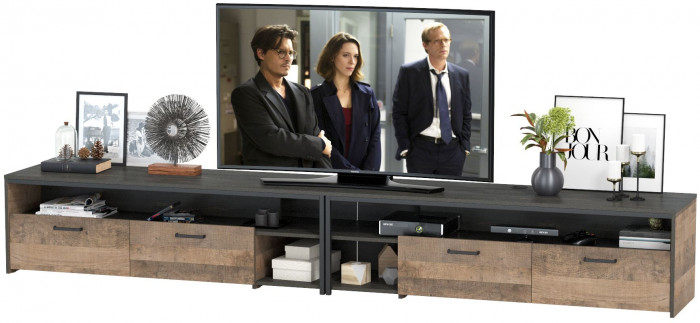 Трувор 13.70 Тумба под ТВ + 13.70 Тумба под ТВ, цвет дуб гранж песочный/интра, ШхГхВ 299,6х45,4х44,6 см., универсальная сборка