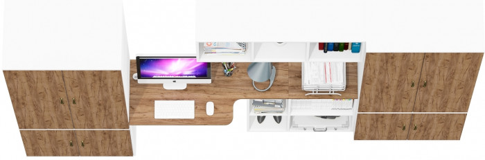 Лидер-8 Шкаф МД 20Б + Стол + Полка + Шкаф МД 19Б, цвет белый шагрень/крафт золото, ШхГхВ 325х50/37,5х75/190 или 115х240/50х75/190 см., НЕ ун.сб.