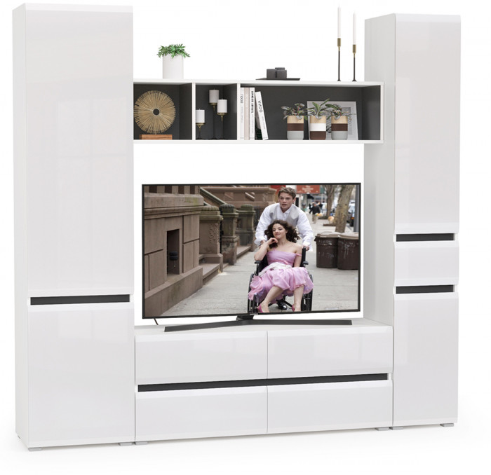 Сидней Комплектация № 021, корпус белый/чёрный/фасады МДФ белый глянец