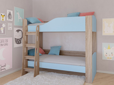 Кровать двухъярусная АСТРА 2 Сонома/Голубой без ящика