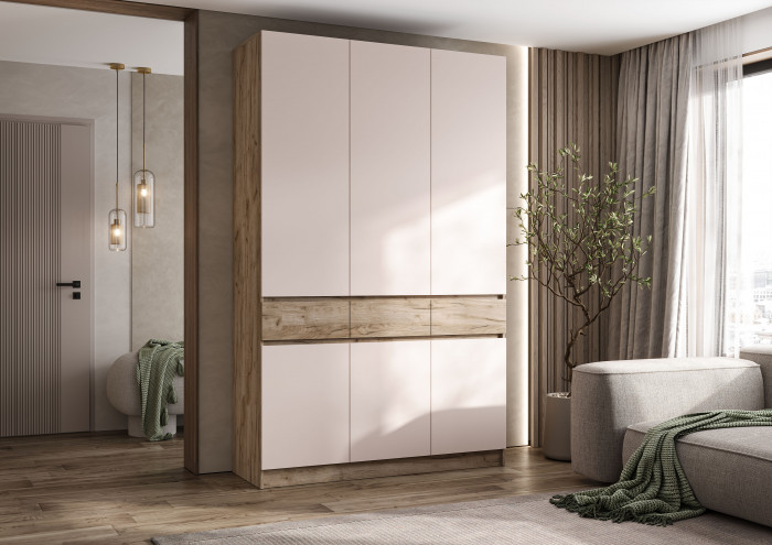 Шкаф 3-х створчатый, Дуб крафт серый/Кашемир