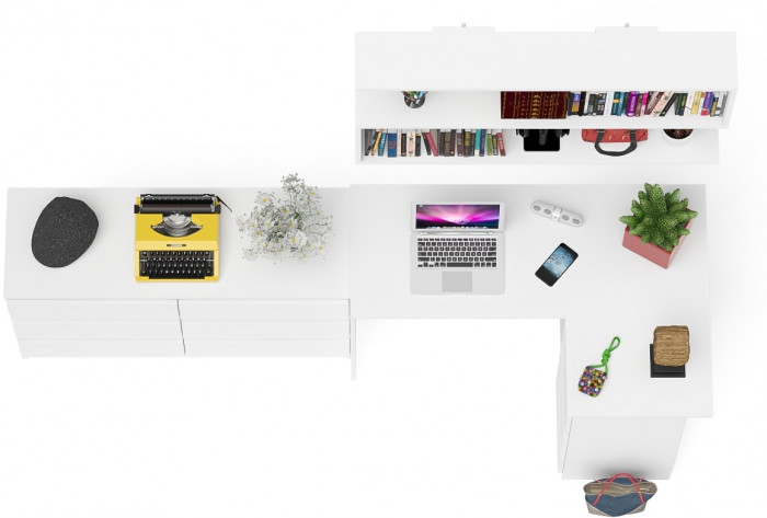 Мори компьютерный стол МС-16 правый + Комод МК1200.6 + Полка 1200, белый