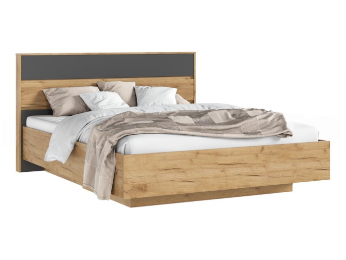 Кровать парящая 160 с ортопедом металл с подсветкой, графит/дуб крафт