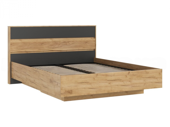 Кровать парящая 160 с ортопедом металл с подсветкой, графит/дуб крафт