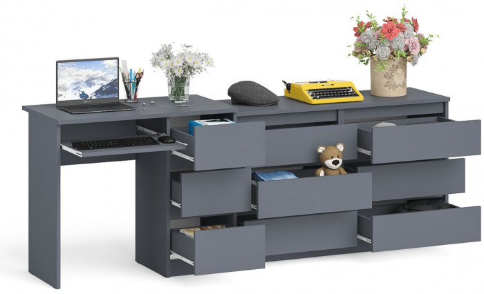 Мори Стол компьютерный МС-6 правый + Комод МК1200.6, цвет графит, ШхГхВ 210,4х50х76,6 см., выдвижные ящики справа, НЕ универсальная сборка