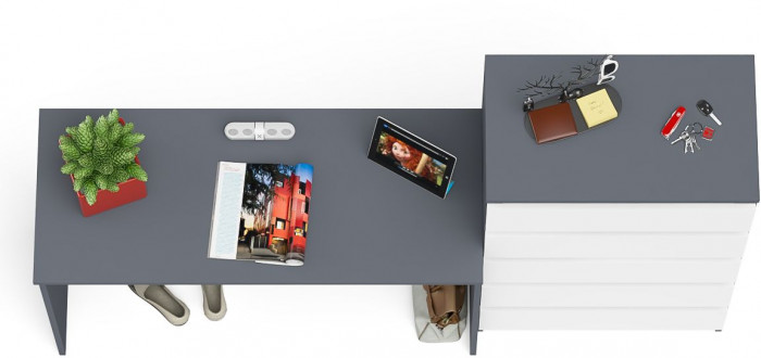 Мори Стол письменный МСП1200.1 + Комод МК700.5, цвет графит/белый, ШхГхВ 190,8х50х114 см., универсальная сборка