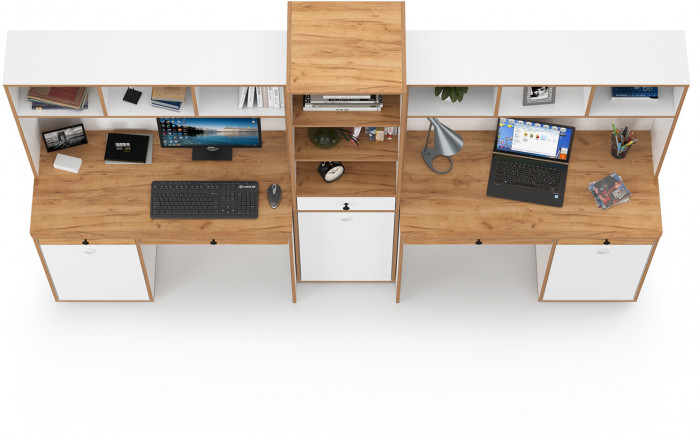 Вуди Компоновка № 13, цвет белый премиум/дуб крафт золотой, ШхГхВ 265х52,7х180,3 см., универсальная сборка