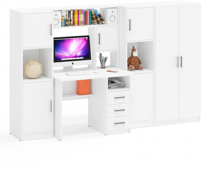 С-МД-СК9 Компоновка № 03, цвет белый шагрень, ШхГхВ 258х70х160 см., НЕ универсальная сборка