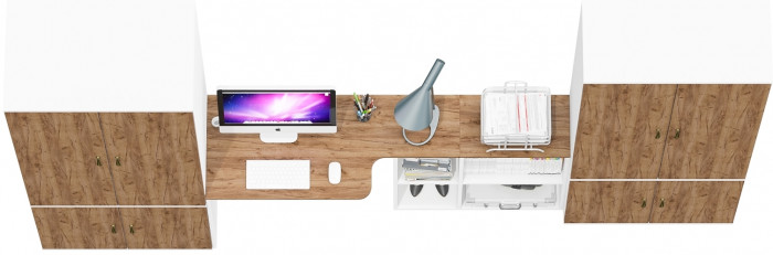 Лидер-8 Шкаф МД 20Б + Стол + Шкаф МД 19Б, белый шагрень/крафт золото