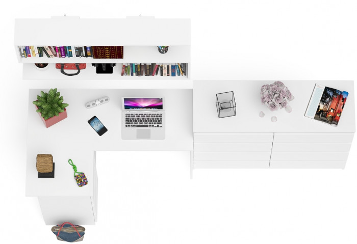 Мори компьютерный стол МС-16 левый + Комод МК1200.8 + Полка 1200, белый