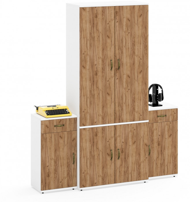 Лидер-8 Шкаф МД 20Б + Тумба МД 3.15 + Тумба МД 3.15, цвет белый шагрень/крафт золото, ШхГхВ 160х37,5х190 см., НЕ универсальная сборка