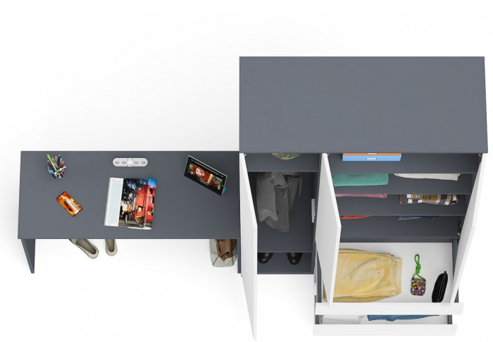 Мори Стол письменный МСП1200.1 + Шкаф МШ1200.1, цвет графит/белый, ШхГхВ 240,8х50,4х209,6 см., универсальная сборка