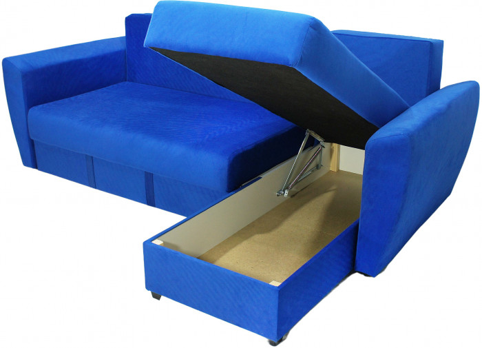 Диван-еврокнижка угловой Амстердам Люкс, 160х200, велюр синий