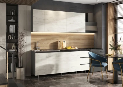 Кухня Челси 2,0м Дуб Крафт Белый/Графит, (Кастилло темный)