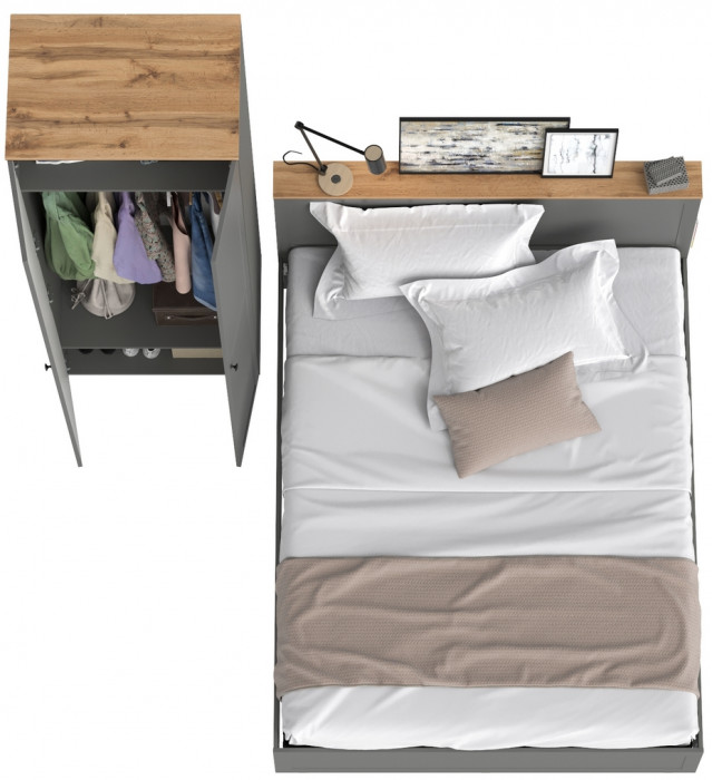 Остин 11.53 Кровать + ортопед + 13.224 Шкаф, серый графит/дуб крафт золотой