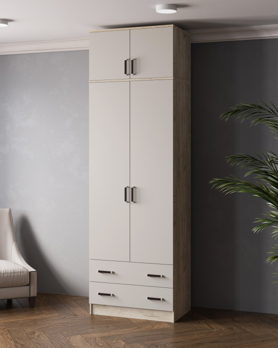 Шкаф 0,8 Лагуна с антресолью, Дуб крафт серый/Кашемир