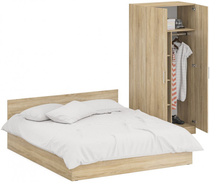 Кровать 1800 + Шкаф 2-х створчатый Стандарт, дуб сонома