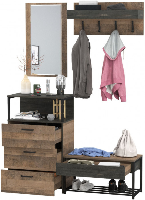 Трувор Прихожая 189, цвет дуб гранж песочный/интра, ШхГхВ 146х37х195 см., универсальная сборка