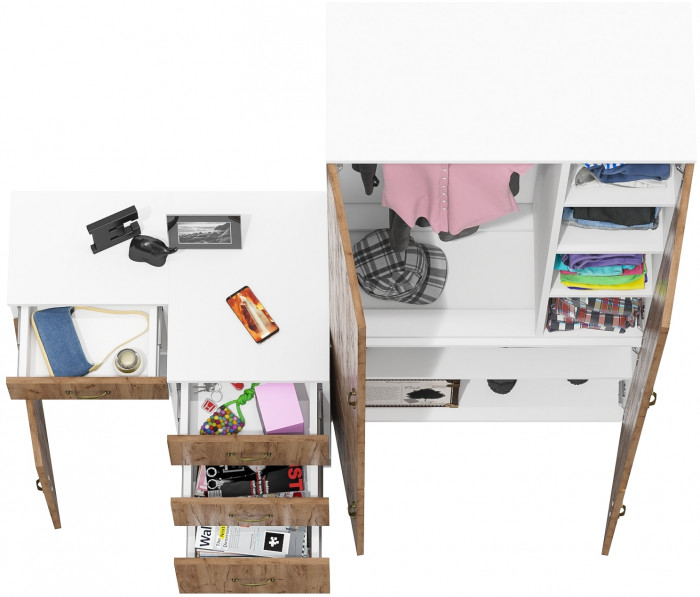 Лидер-8 Шкаф МД 20Б + Тумба МД 3.15 + Тумба МД 3.16, цвет белый шагрень/крафт золото, ШхГхВ 160х50х190 см., НЕ универсальная сборка