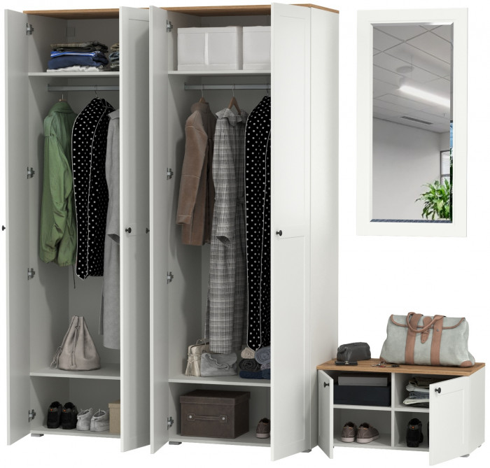 Остин Прихожая 30, белый шагрень/дуб крафт золотой