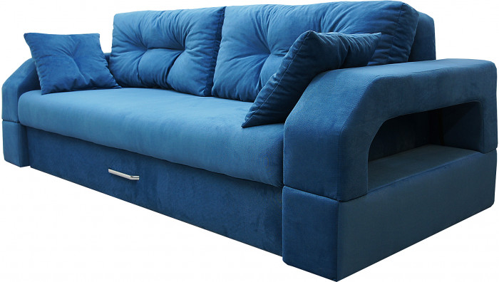 Диван-еврокнижка Манчестер, пружинный блок, 150х195, подсветка, велюр синий