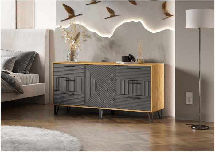 Комод Флэш Браш Графит/Дуб Крафт (Дуб крафт/ Графит)