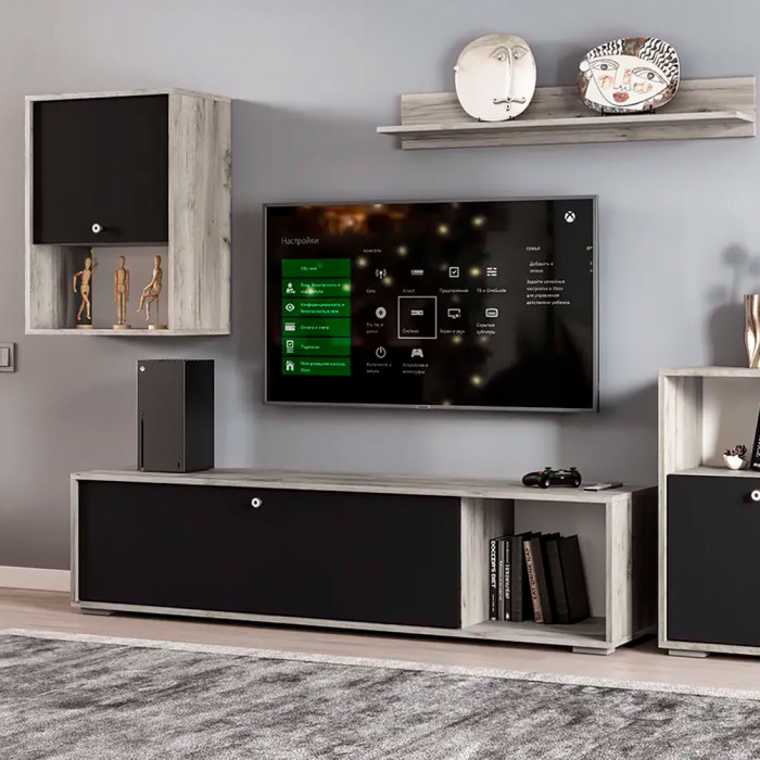 мс для гостиной Нанси ТБ-1600 дуб крафт серый/софт черный