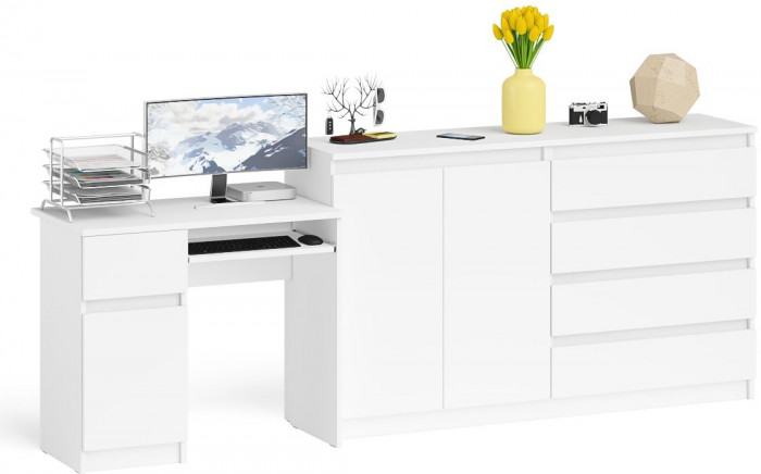 Мори Стол компьютерный МС-1 левый + Комод МК1600.1, цвет белый, ШхГхВ 250,4х50х94 см., выдвижной ящик слева, НЕ универсальная сборка