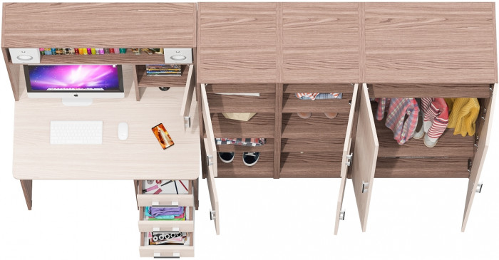 С-МД-СК9 Компоновка № 03, цвет ясень шимо светлый/ясень шимо тёмный, ШхГхВ 258х70х160 см., НЕ универсальная сборка