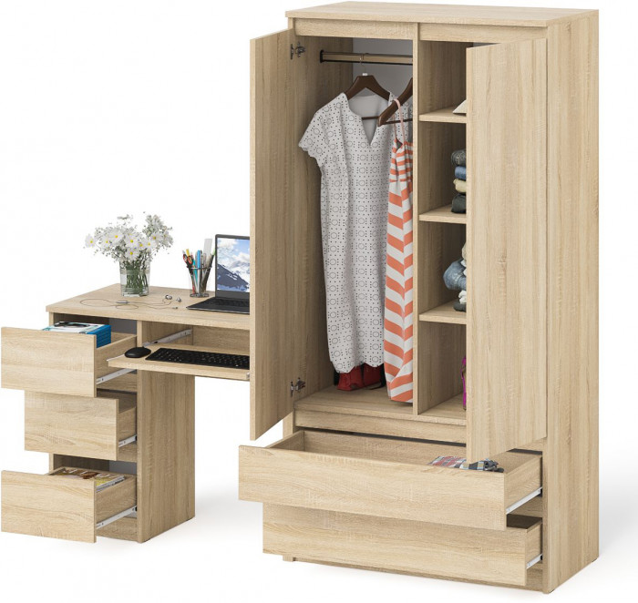 Мори компьютерный стол МС-6 левый + Шкаф МШ900.1, дуб сонома