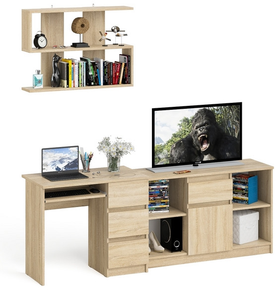 Мори компьютерный стол МС-6 правый + Тумба МТВ1204.1 + Полка 900, дуб сонома