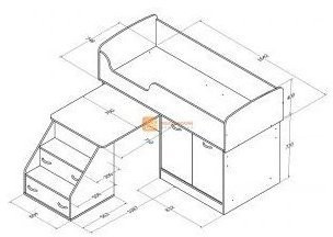 Детская кровать-чердак Дюймовочка-2, Дуб молочный / Салатовый