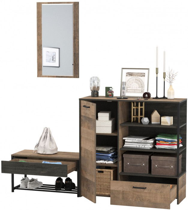 Трувор Прихожая 195, цвет дуб гранж песочный/интра, ШхГхВ 189х36,9х195 см., универсальная сборка