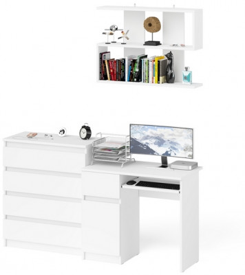 Мори Стол компьютерный МС-1 левый + Комод МК800.4 + Полка 900, цвет белый, ШхГхВ 170,4х50х209,6 см., НЕ универсальная сборка