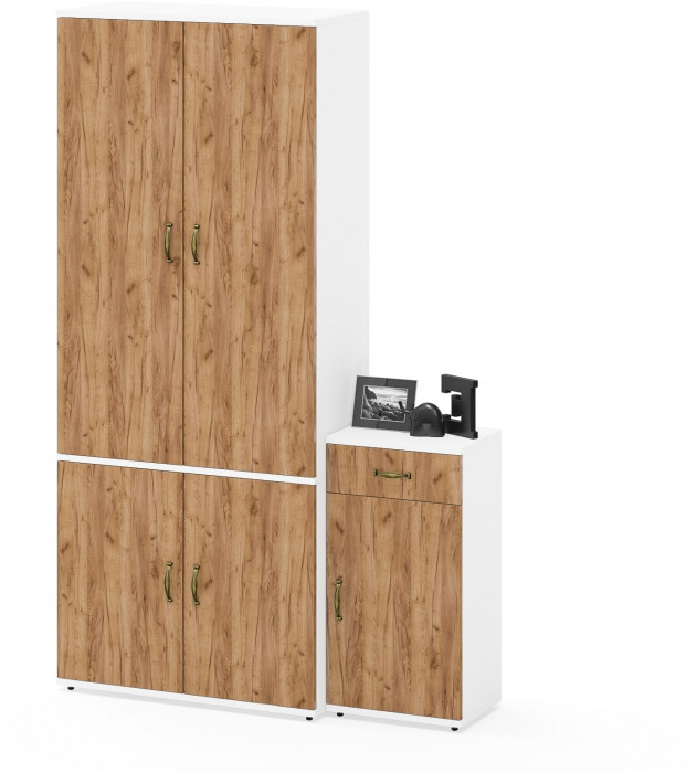 Лидер-8 Шкаф МД 20Б + Тумба МД 3.15, цвет белый шагрень/крафт золото, ШхГхВ 120х37,5х190 см., НЕ универсальная сборка