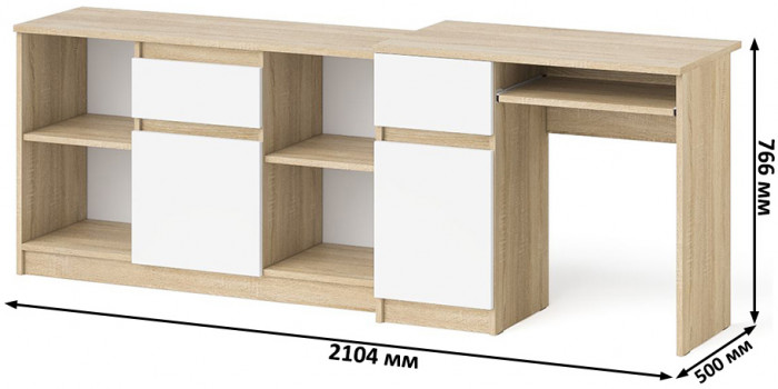 Мори компьютерный стол МС-1 левый + Тумба МТВ1204.1, дуб сонома/белый