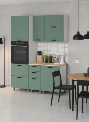 МК Аленушка 1,6м ПД 2 Орешник Матовая Мята,скоба черный,сонома (без столешницы)