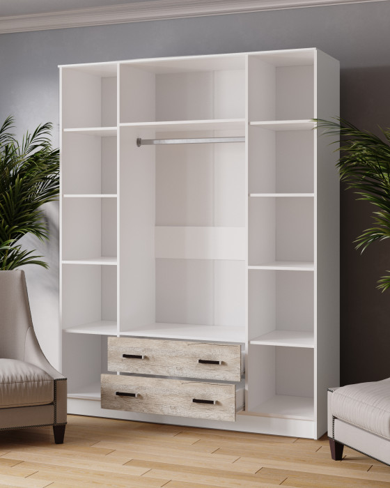 Шкаф 1,6 Лагуна с антресолью, Дуб делано/Белый