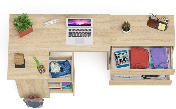 Мори Стол компьютерный МС-16 левый + Комод МК800.1, цвет дуб сонома, ШхГхВ 204,8х84,9х76,6 см., выдвижные ящики слева, НЕ универсальная сборка