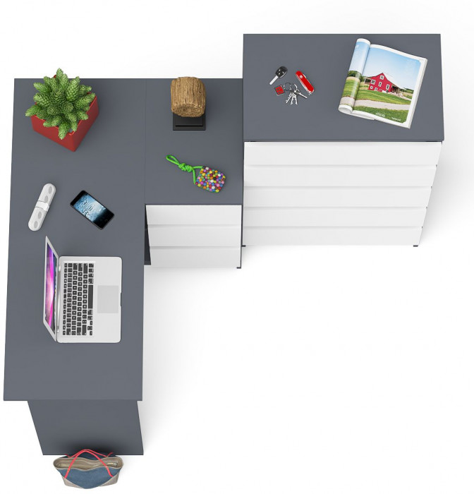 Мори компьютерный стол МС-16 правый + Комод МК700.5, графит/белый