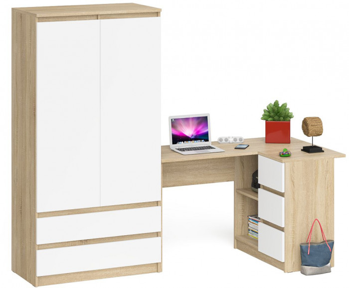 Мори компьютерный стол МС-16 правый + Шкаф МШ900.1, дуб сонома/белый