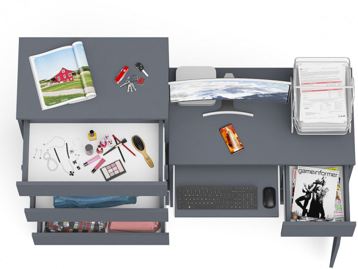 Мори Стол компьютерный МС-1 правый + Комод МК700.5, цвет графит, ШхГхВ 160,4х50х114 см., выдвижной ящик справа, НЕ универсальная сборка