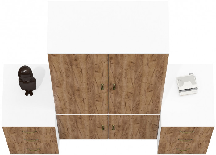 Лидер-8 Шкаф МД 20Б + Тумба МД 3.16 + Тумба МД 3.16, цвет белый шагрень/крафт золото, ШхГхВ 160х50х190 см., НЕ универсальная сборка