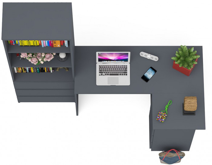 Мори Стол компьютерный МС-16 правый + Стеллаж МСТ600.3, цвет графит, ШхГхВ 184,8х84,9х179,6 см., выдвижные ящики справа, НЕ универсальная сборка