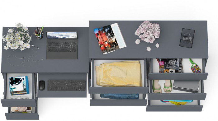 Мори Стол компьютерный МС-6 левый + Комод МК1200.8, цвет графит, ШхГхВ 210,4х50х94 см., выдвижные ящики слева, НЕ универсальная сборка