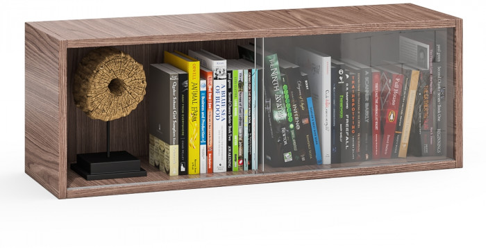Полка книжная С-МД-КН01, цвет ясень шимо тёмный, ШхГхВ 83х25х30 см., стеклянные дверцы