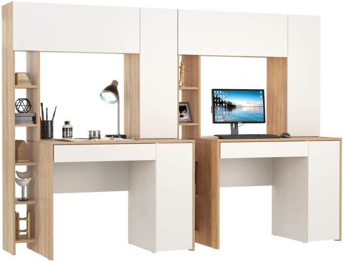 Два стола компьютерных Комфорт 12.71, дуб сонома/белый/дуб золотой/белый