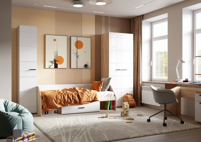 ЛИБЕРТИ ШК 04 Шкаф 4-х створчатый (1600х2100х500) Фасад МДФ БЕЛЫЙ ГЛЯНЕЦ/Корпус ДУБ СОНОМА