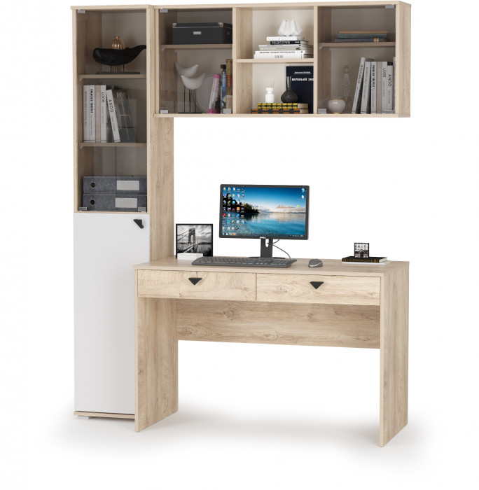 КР100 Бостон № 23, цвет дуб эндгрейн элегантный/фасады МДФ милк рикамо софт, 13.155+12.69+10.51, ШхГхВ 153,8х57,2х194,4 см., универсальная сборка