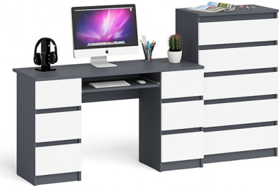 Мори Стол компьютерный МС-2 + Комод МК700.5, цвет графит/белый, ШхГхВ 205,8х50х114 см., универсальная сборка